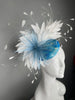Blue & White Marble Couture Feather Fascinator – One of a Kind Statement Headpiece