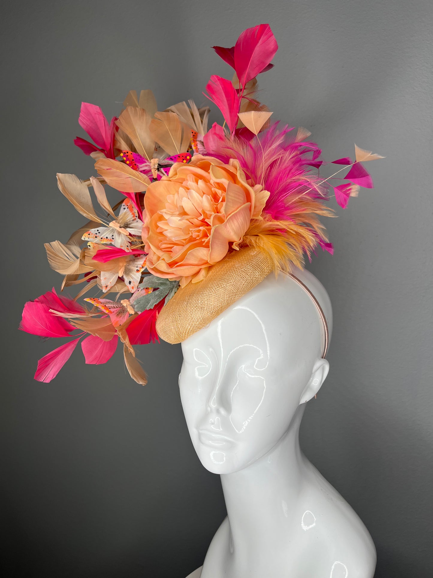 Peach Dahlia & Butterfly Couture Fascinator – One of a Kind