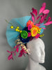 Vibrant Multicolor Derby Fascinator – Hot Pink, Turquoise & Floral Statement Race Day Headpiece