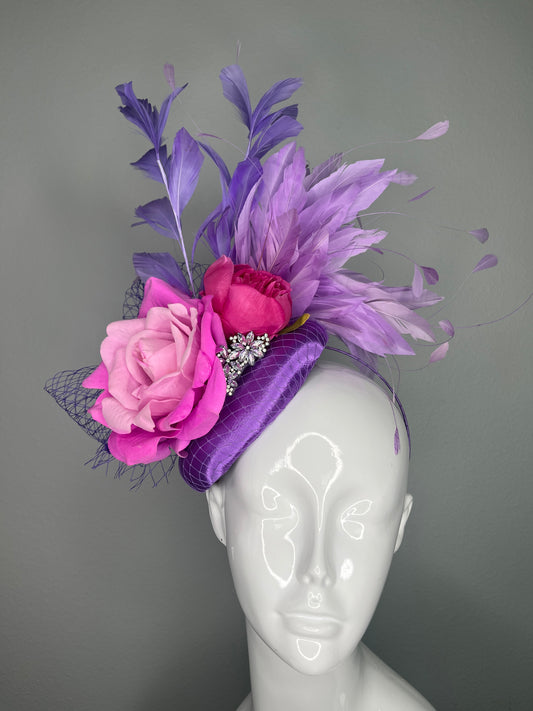 Lavender Purple & Pink Derby Fascinator Kentucky Oaks Floral Headpiece | Elegant Race Day Hat