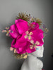 Kentucky Derby & Kentucky Oaks Hot Pink Statement Fascinator Luxe Floral Headpiece with Gold and Iridescent Accents
