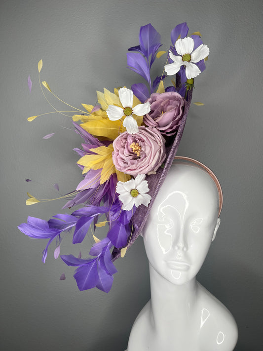Lavender, Butter Yellow & White Floral Statement Fascinator | Featured on Tampa’s Good Day