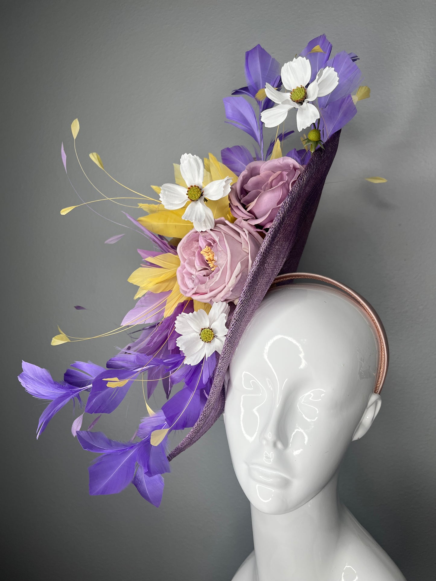 Lavender, Butter Yellow & White Floral Statement Fascinator | Featured on Tampa’s Good Day