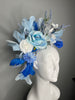 Icy Blue and Royal Sapphire Statement Fascinator with Silver Accents and Feather Detail Kentucky Derby