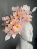Pink Flowers Bloom Kentucky Derby Fascinator Headband Iridescent Floral Statement Hat for Oaks and Derby Fashion