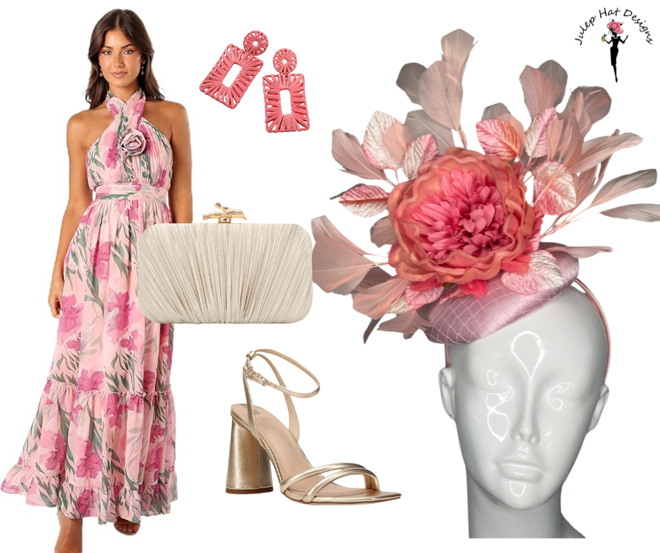 Blush Pink Floral Fascinator Elegant Statement Hat with Feathers and Bloom