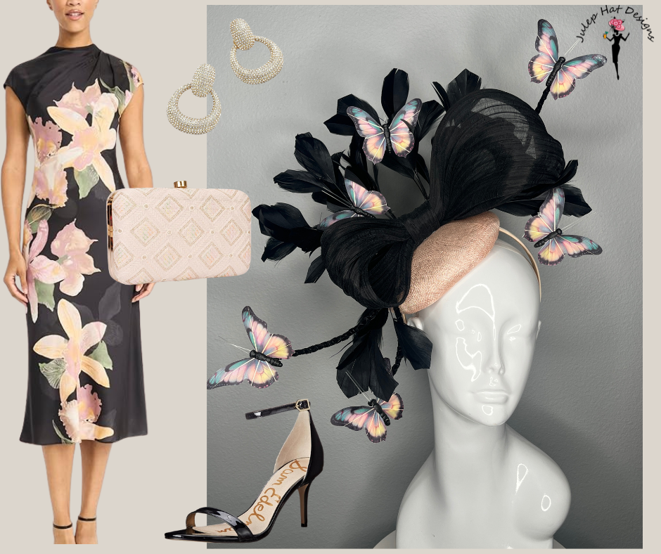 Butterfly Reverie Black and Apricot Fascinator Hat