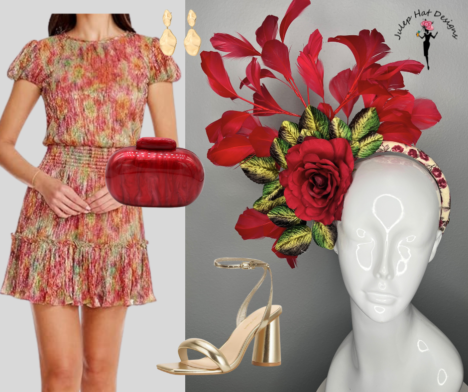 Run for the Roses Red Feather Fascinator Hat