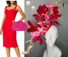 Radiant Red Scarlet Feather and Pink Orchid Fascinator