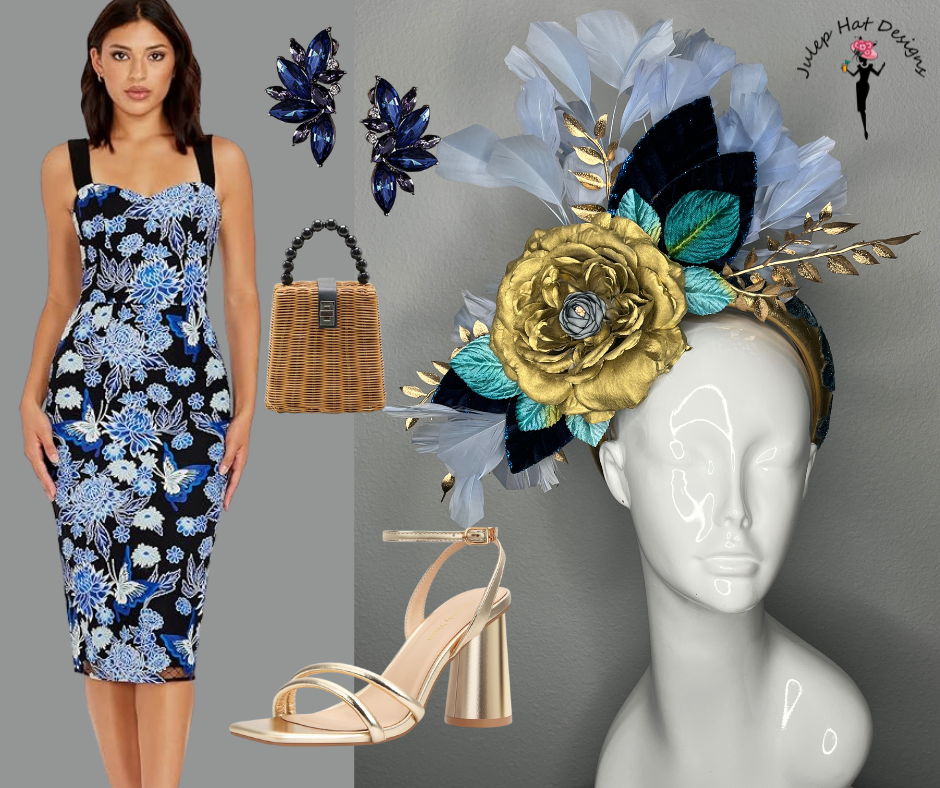 Twilight Garden Navy, Periwinkle and Teal Fascinator Hat