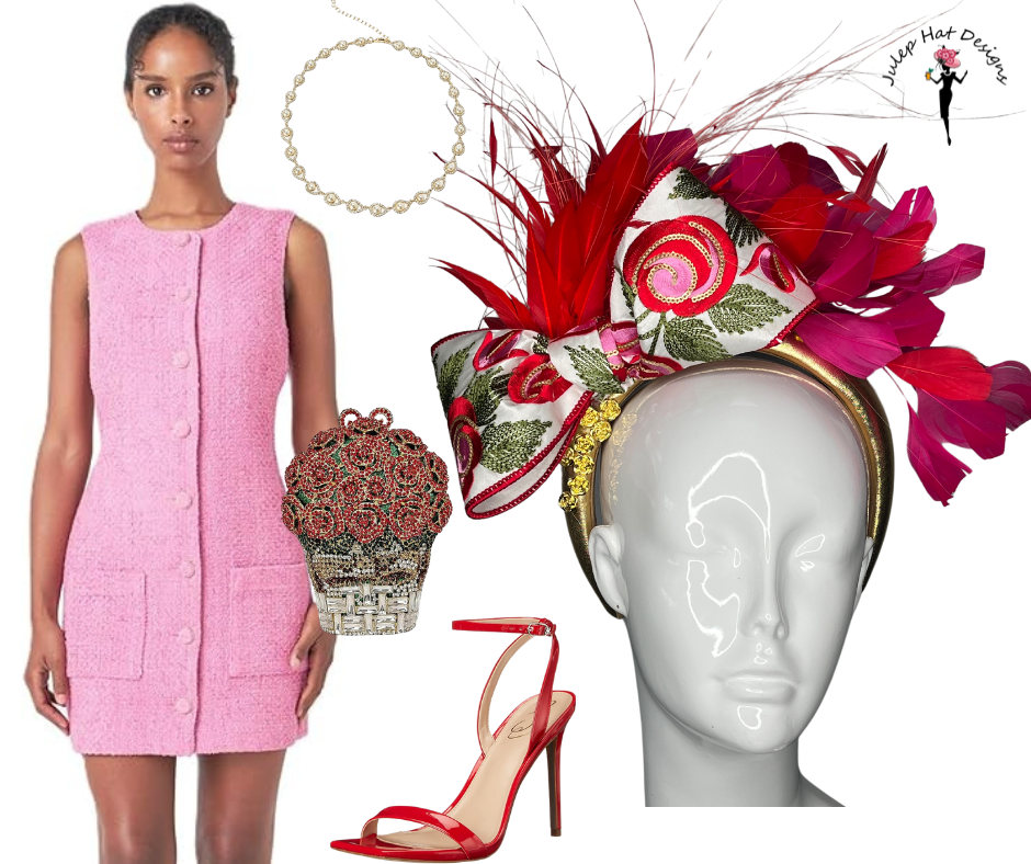 Rosette Royale Red Dark Pink and Gold Statement Fascinator