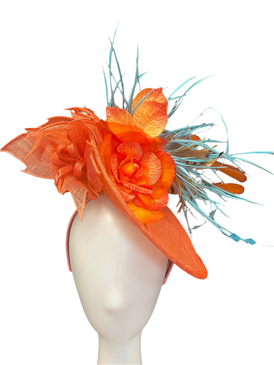 Handcrafted Orange and Turquoise Fascinator