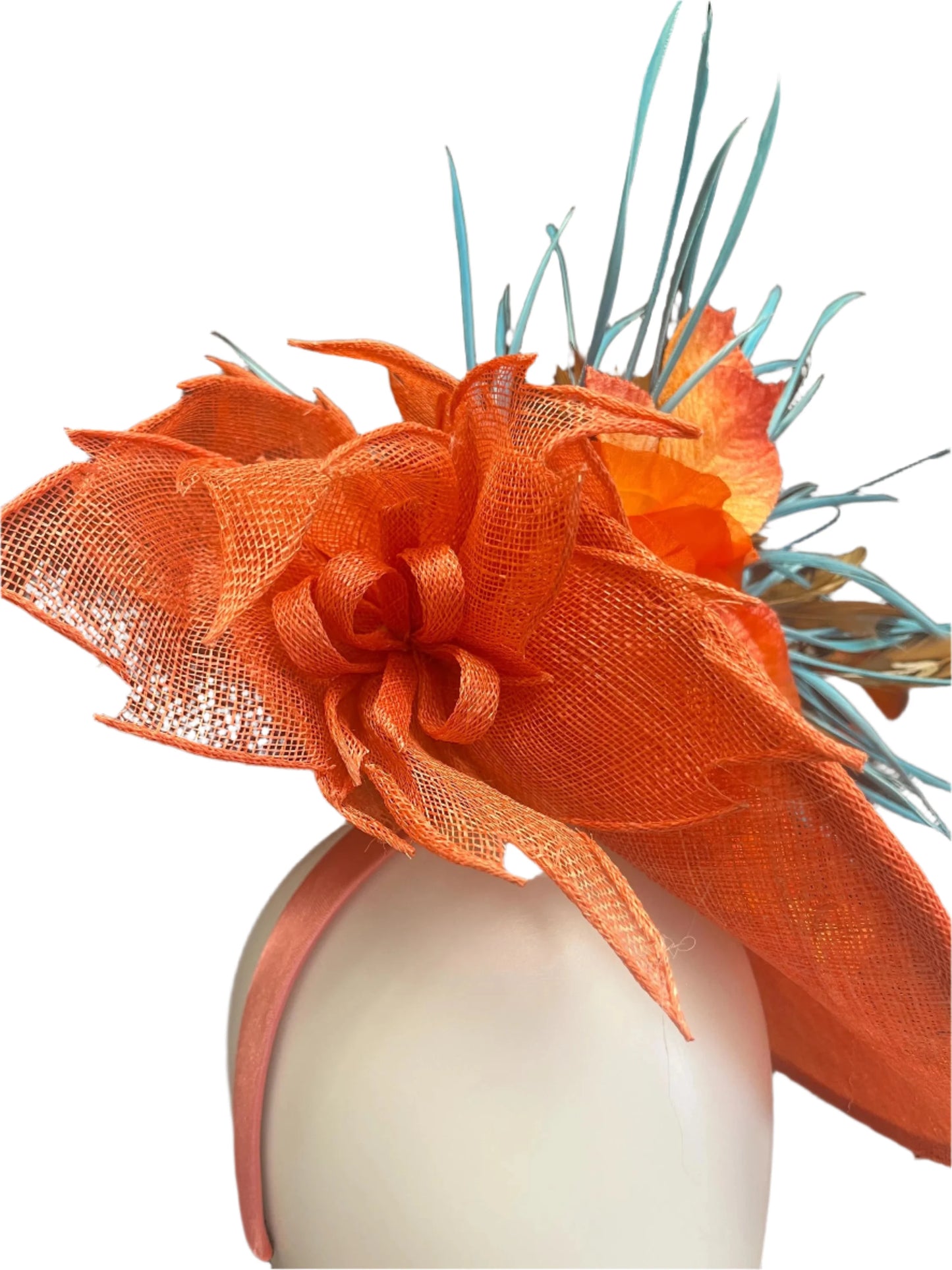 Handcrafted Orange and Turquoise Fascinator