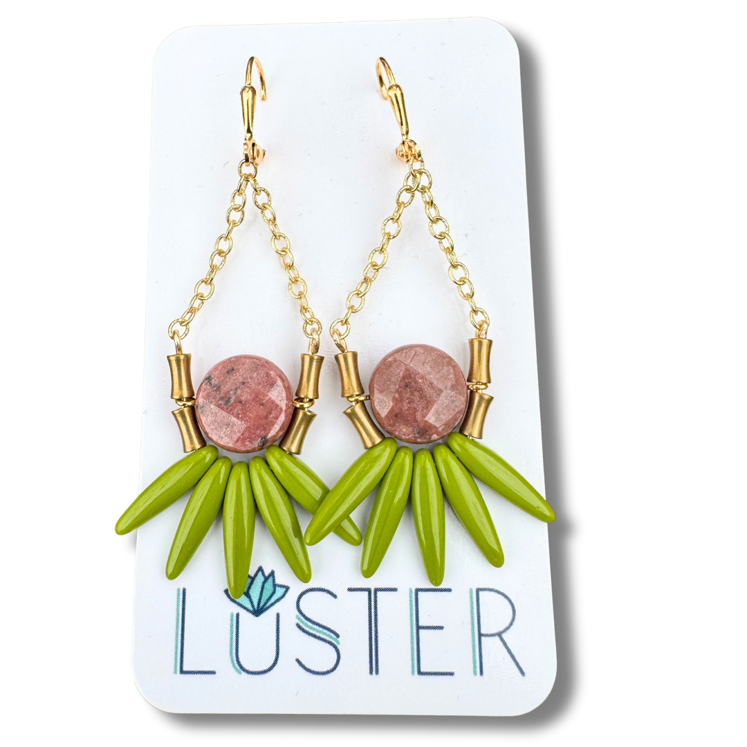 Bold Brass + Stone Lightweight Statement Unique Earrings