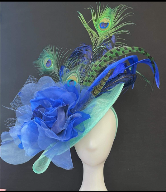 Kentucky Derby Royal Blue and Peacock Hatinator Fascinator