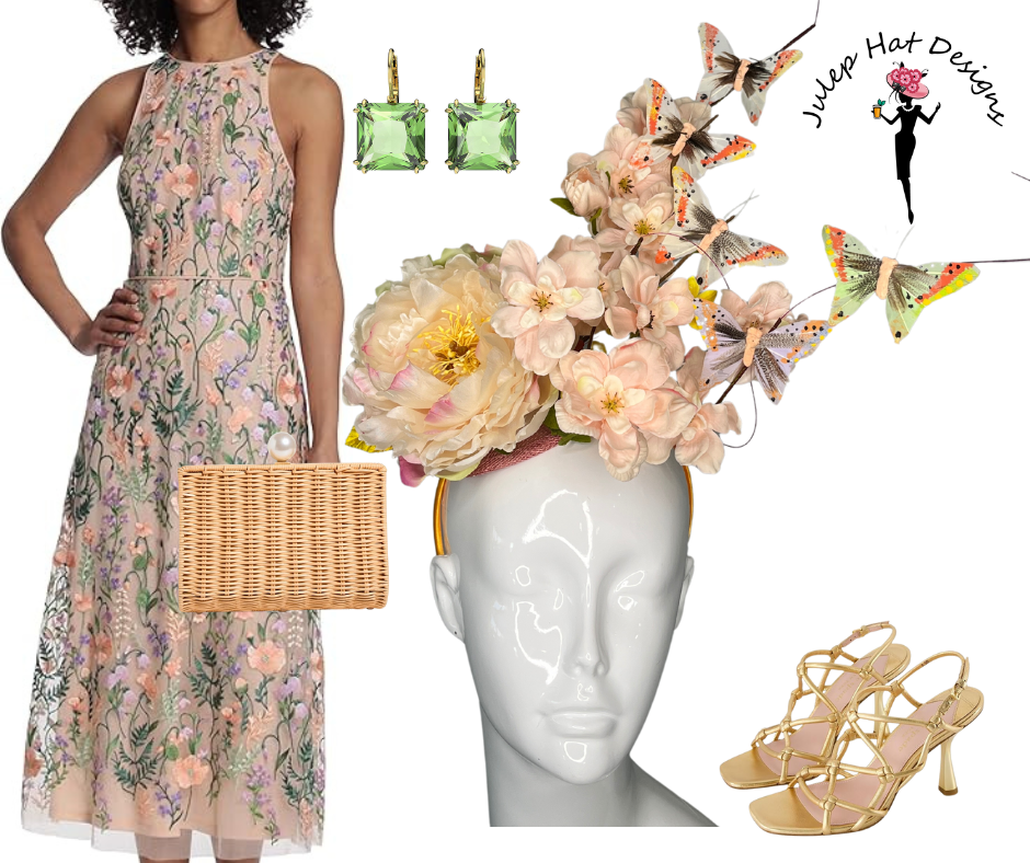 Flutter Blossom Floral with Butterfly and Feather Fascinator