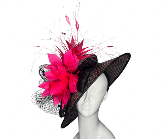 Fuschia Flame Feather Statement Fascinator Hat