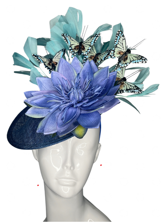 Butterfly Bloom Navy and Mint Feather Fascinator Hat