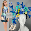 Blue and Teal Feathered Garden Crown with  Berry Accents Fascinator Hat