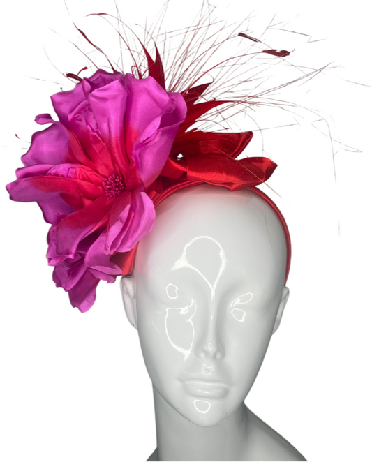 Flamingo Fling  Red & Fuchsia Statement Fascinator