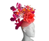 Flame Bloom  Vibrant Rose and Feather Fascinator
