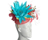 Azure Bloom: Turquoise & Coral with Gold Fascinator