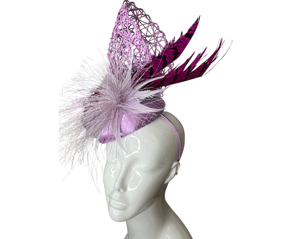 Lavender Purple with Hot Pink Pheasant Feathers Fascianator Hat