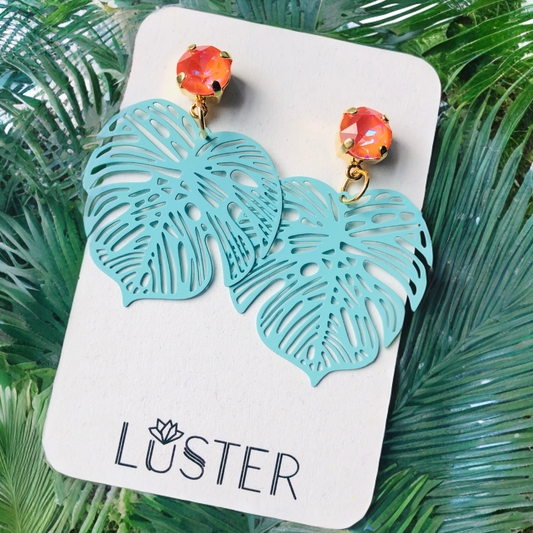 Bold Blue Leaf Earrings | Enamel Earrings