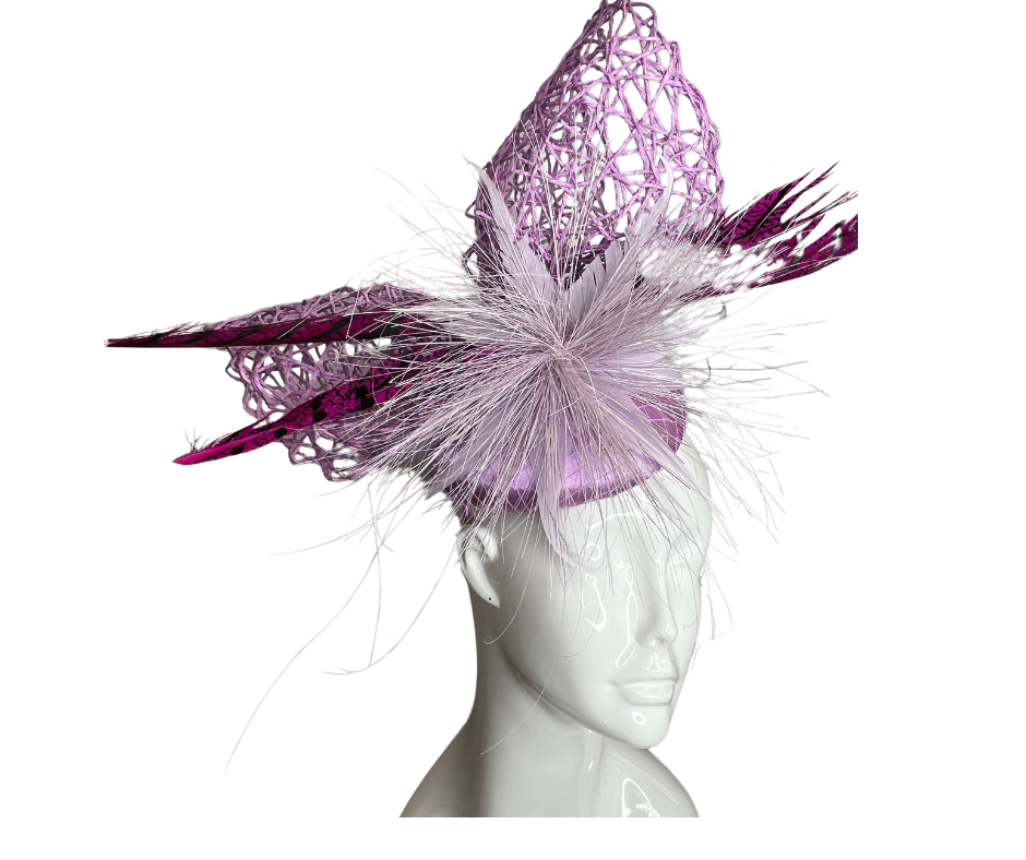 Lavender Purple with Hot Pink Pheasant Feathers Fascianator Hat
