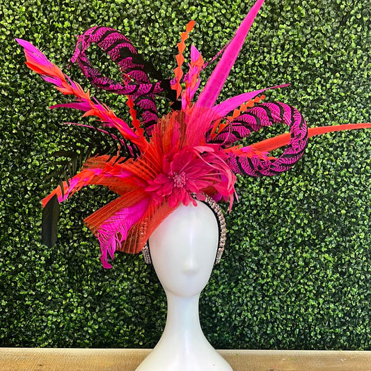 Fuschia and Red Headband Fascinator Hat