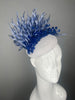 Royal Blue Feather and Crystal Fascinator White Sinamay Derby Hat