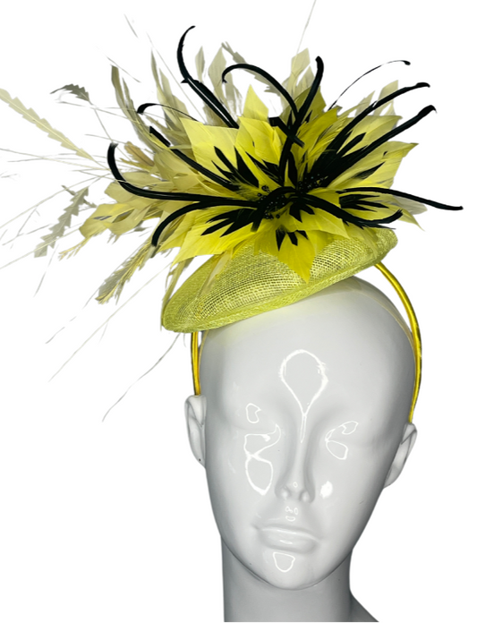 Sunburst Chic  Bold Yellow & Black Feather Fascinator