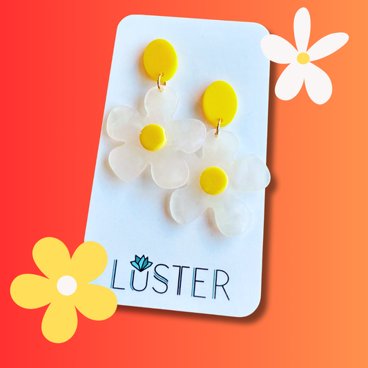 Daisy Garden Flower Acrylic Unique Statement Earrings