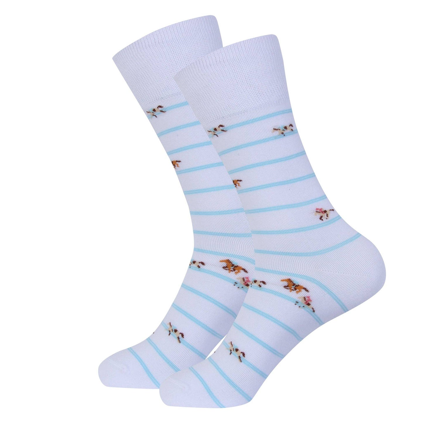 Kentucky Derby White and Blue Striped Racing Horses Socks