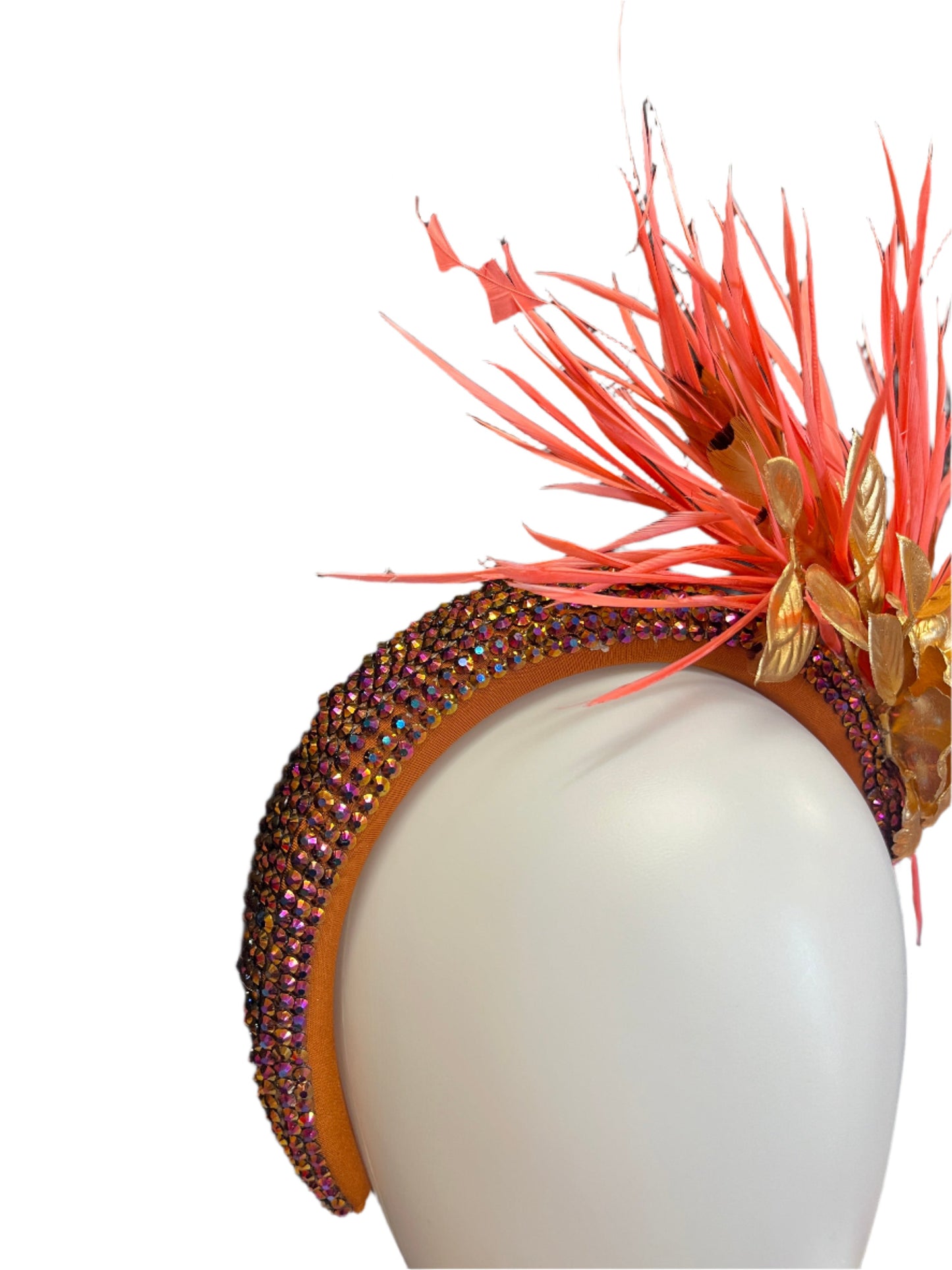 Handcrafted Coral and Brown Headband Fascinator