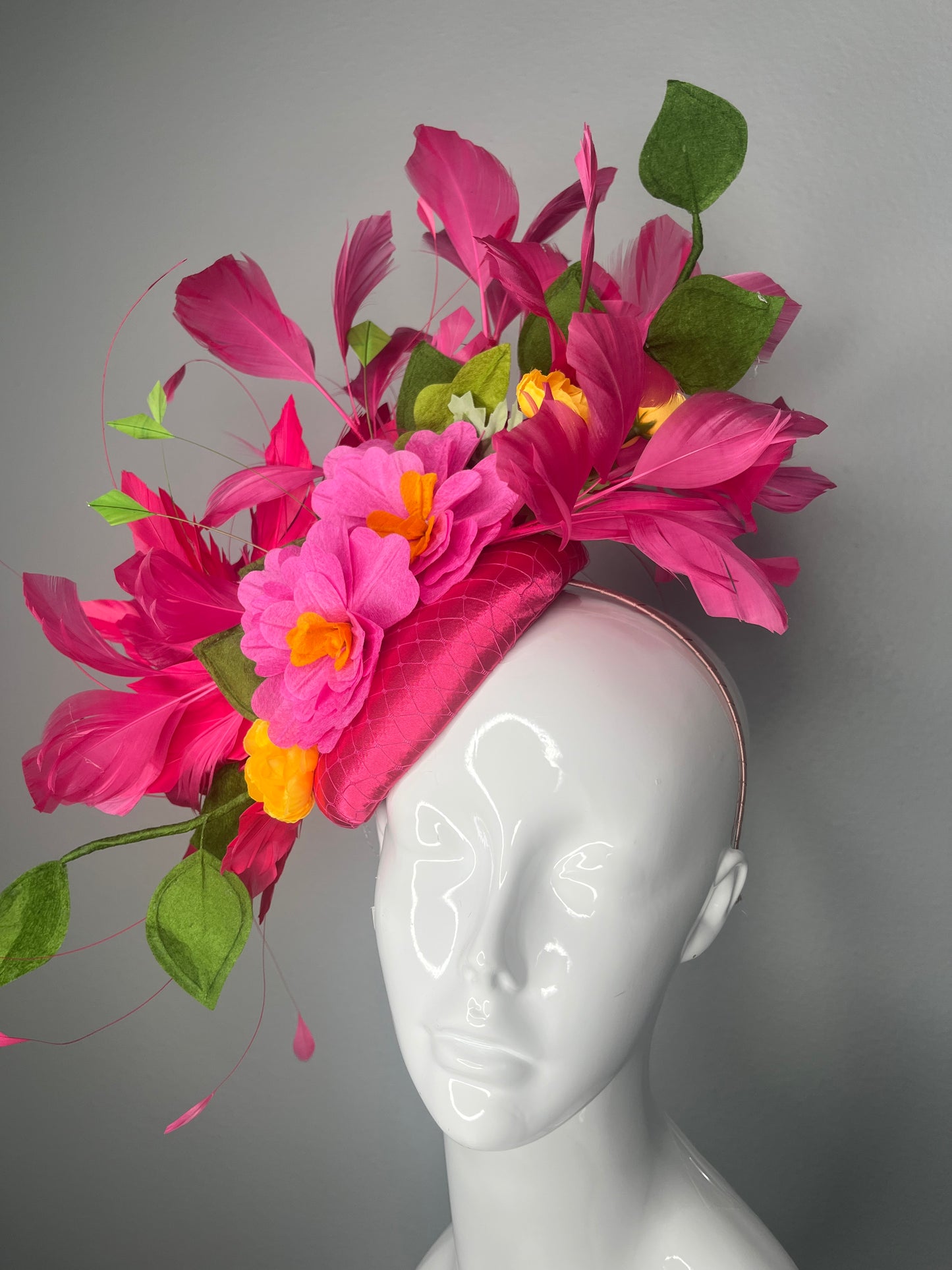 Vibrant Fuchsia Floral Feather Kentucky Derby Fascinator Pink Feathers Fascinator Hat