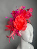 Tropical Sunset Coral Rose Fuchsia Pink and Coral Feather Fascinator