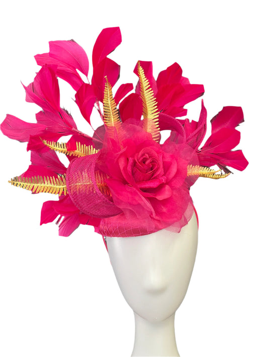 Hot Pink and Gold Fascinator Hat