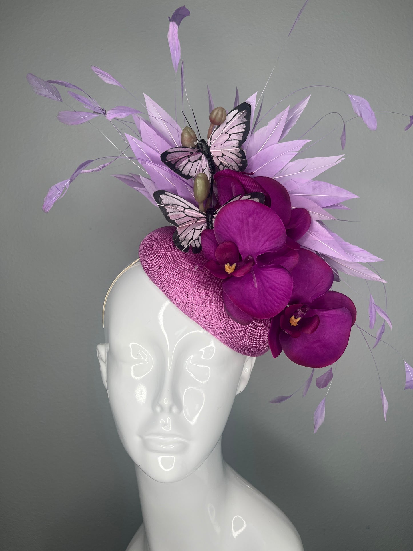 Lavender Orchid Purple Butterfly Fascinator  Couture Kentucky Derby  Royal Ascot Hat