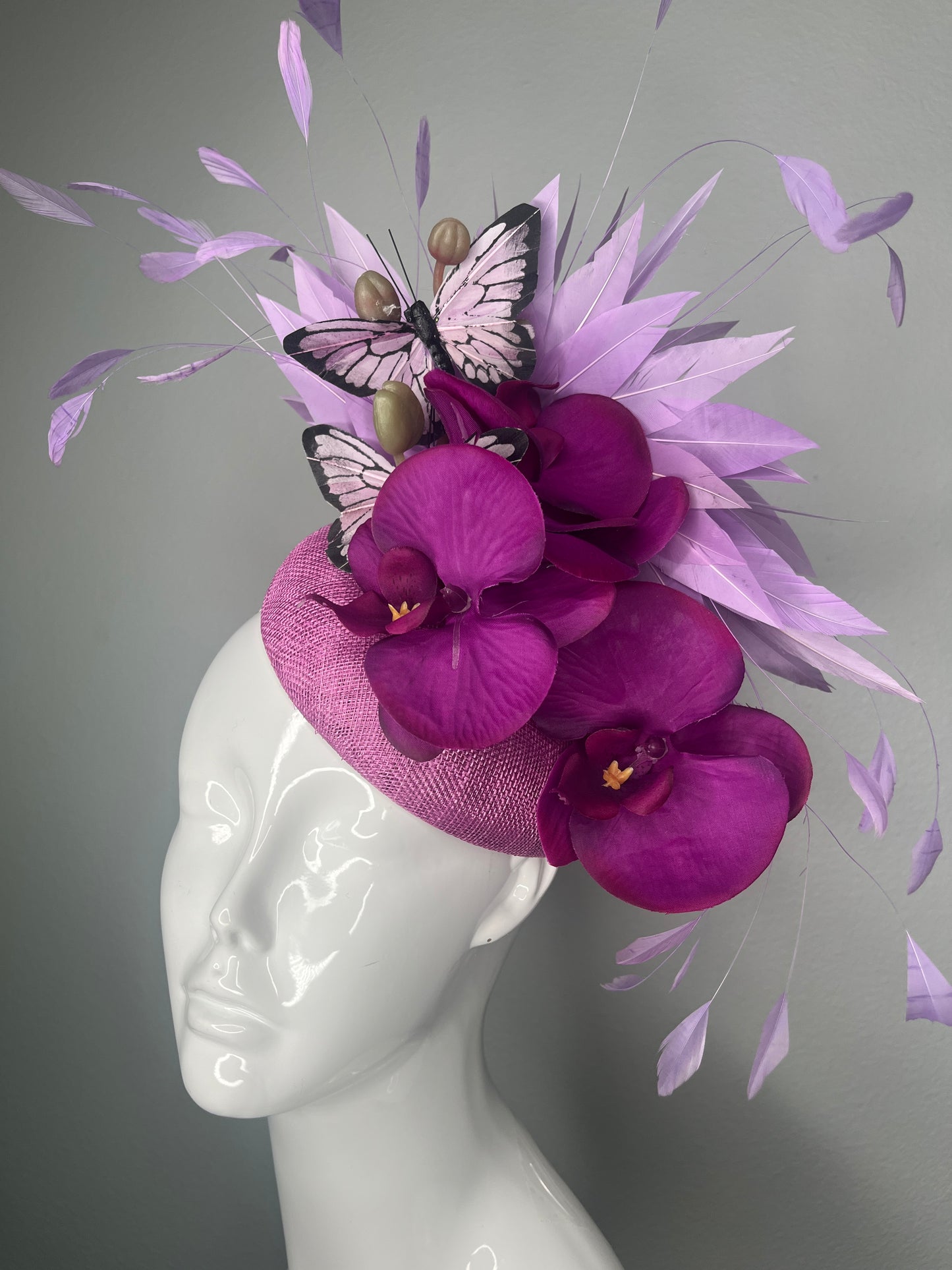 Lavender Orchid Purple Butterfly Fascinator  Couture Kentucky Derby  Royal Ascot Hat