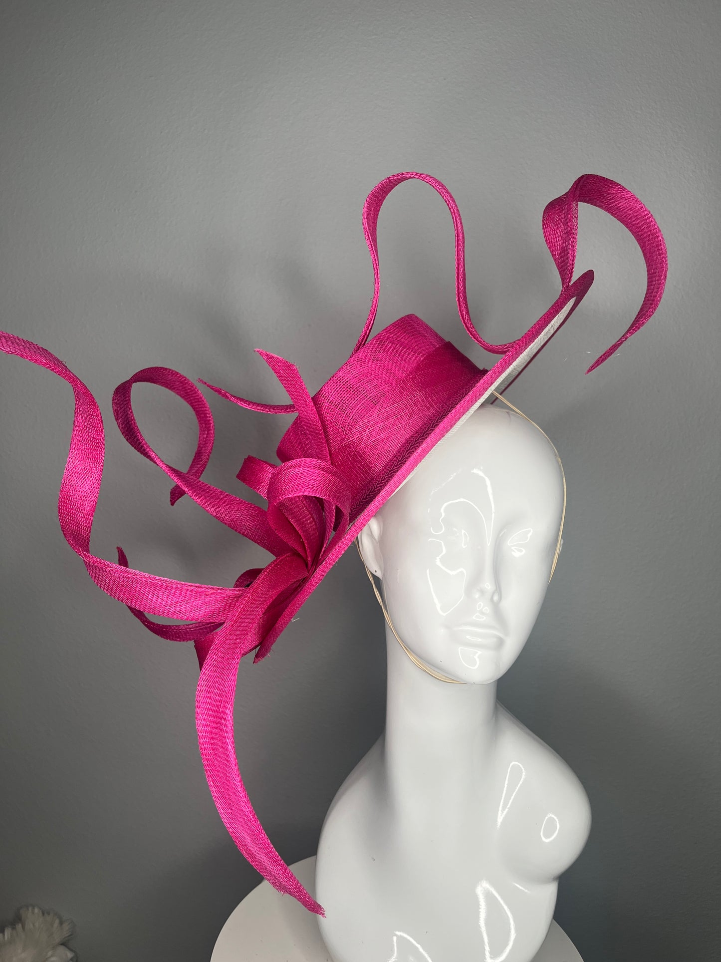 Audrey’s Fuchsia Twist  Sculptural Black and White Polka Dot Sinamay Hatinator