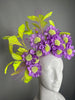 Purple Floral Yellow Green Chartreuse Feather Fascinator Hat Kentucky Derby