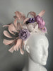 Lavender Purple Garden Floral and Blush Feather Fascinator Headband Kentucky Derby