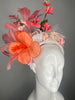 Tropical Bloom Coral and Pink Floral Feather Fascinator Headband