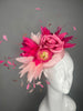 Blush Pink  Fuchsia Floral Feather Fascinator Hat  Kentucky Derby Headpiece