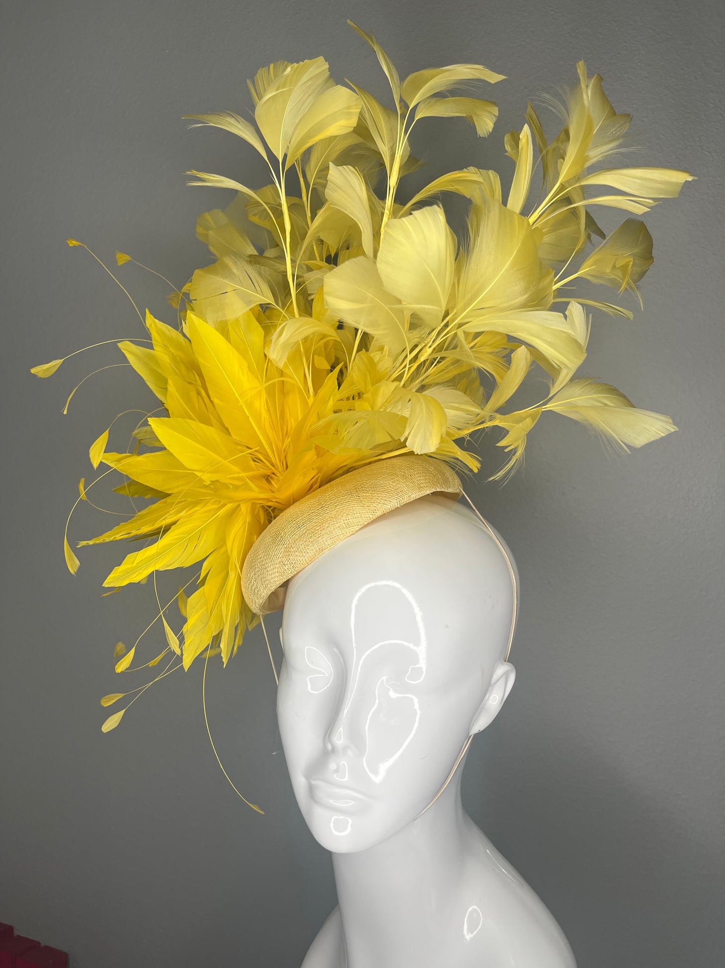 Yellow Statement Feather Fascinator  Kentucky Derby Headpiece