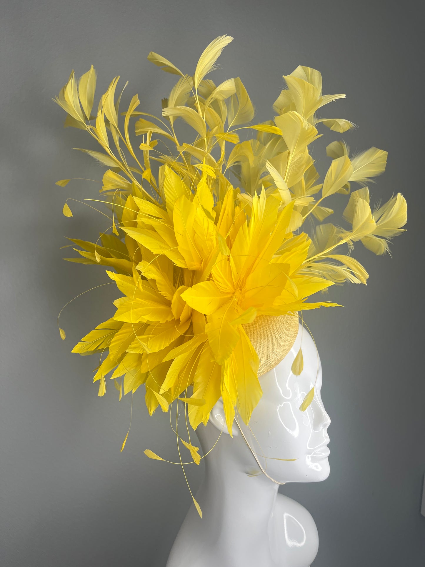 Yellow Statement Feather Fascinator  Kentucky Derby Headpiece