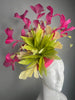 Fuchsia Pink Lime Green and Pale Yellow Feather Fascinator  Kentucky Derby Headpiece