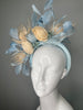 Powder Blue and Cream Floral Feather Fascinator Headband Kentucky Derby