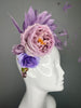 Lavender Purple Feather and Mauve Floral Fascinator Headband